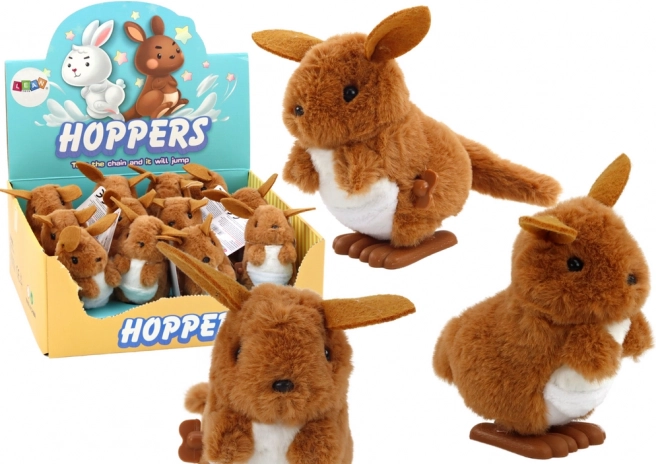 Felhúzható ugráló plüss kenguru, barna