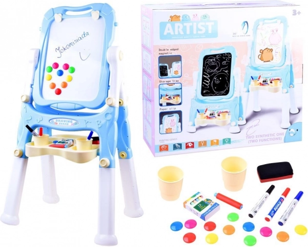 Kétszeres, kétoldalas mágneses és krétás gyerekművészeti állványtábla – Kék