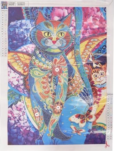 Világító macska gyémántfestés 30 × 40 cm