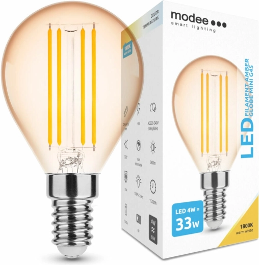 Modee LED filament izzólámpa Amber Globe Mini G45 4 W E14, 360 lm, meleg fehér, szabályozható