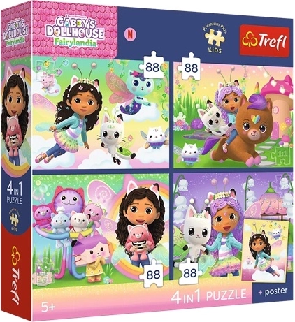 Trefl gyermek puzzle 4×88 Kacifántos macskák – Gábin cicaháza