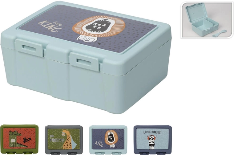 Uzsonnás doboz pattintós zárral és mintával, műanyag, vegyes dekorok 18 × 13,5 × 7,5 cm