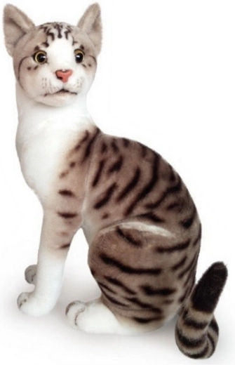 Ülő plüss cica fehér–szürke 30 cm