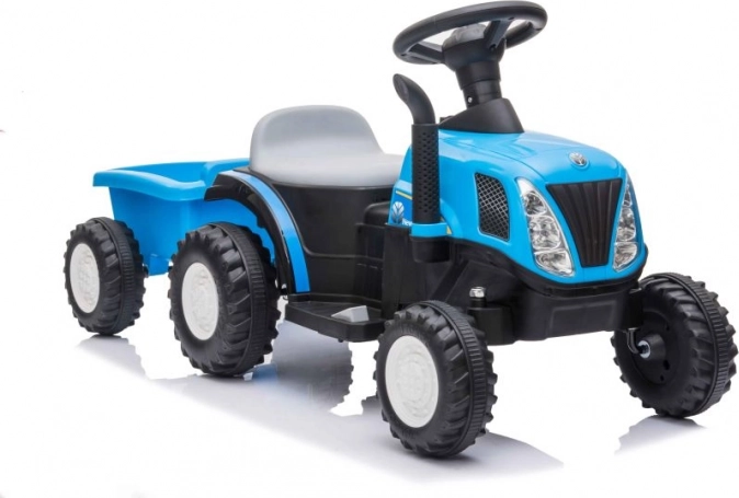 Gyerek kék akkumulátoros traktor utánfutóval