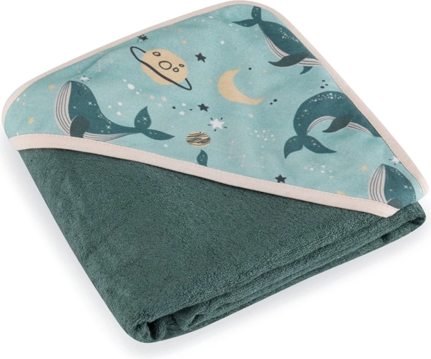 PETITE&MARS bambusz kapucnis törölköző Loulou Whale Song 100 × 100 cm