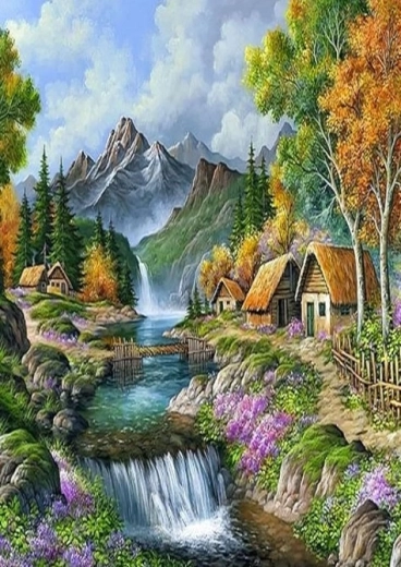 Norimpex gyémántfestés Házikók a hegyekben 30 × 40 cm