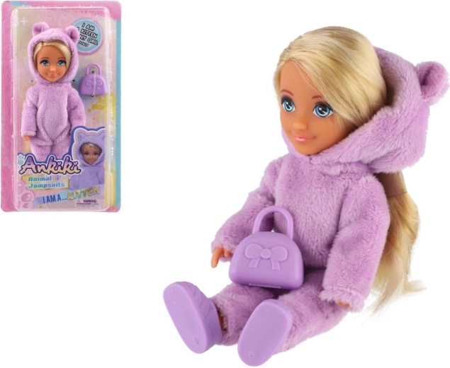 Ankiki baba plüss overálban táskával, 14 cm