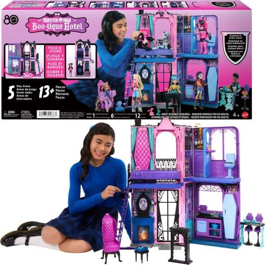 Monster High Boo-tique hotel – ijesztően menő összecsukható hotelszoba-ház bútorokkal és kiegészítőkkel