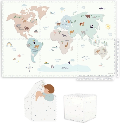 Play&Go EEVAA 2 az 1-ben EVA hab játszószőnyeg tárolódobozzal World map