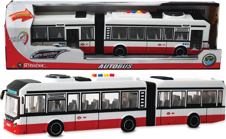 City Service Car csuklós autóbusz 1:16 piros hangokkal és lendkerekes meghajtással