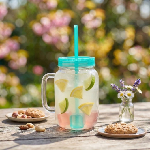 Zöld pohár szívószállal és hűtőkockákkal, 550 ml