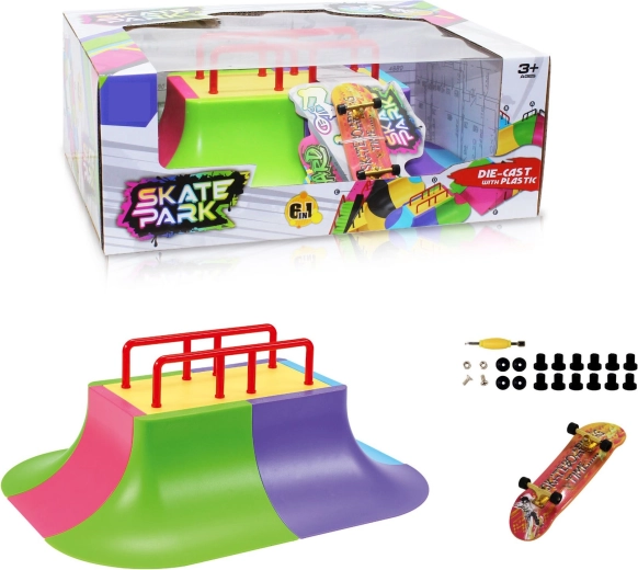 Moduláris skatepark szett 6 az 1-ben multi-raillel és fingerboarddal