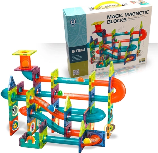 Mágneses golyópálya – építőkészlet 96 db