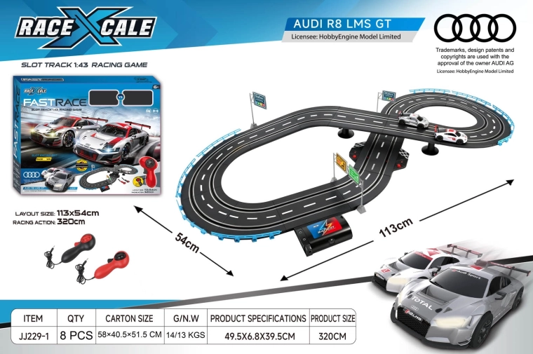R/C Audi versenypálya 1:43, 113 × 54 cm