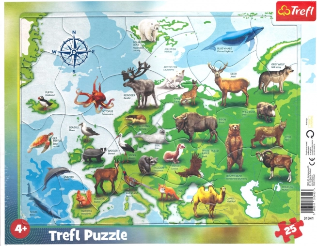 TREFL Puzzle Európa térképe állatkákkal 25 darab