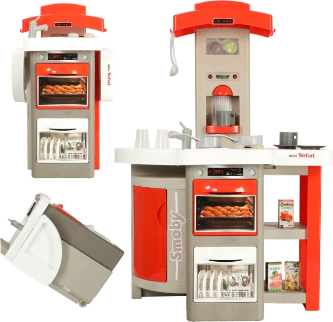 Smoby MINI TEFAL OpenCook elektronikus, összecsukható, kerekes játékkonyha