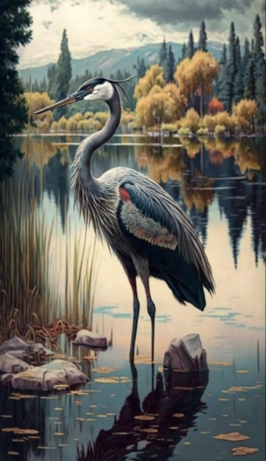 Gyémántszemes festés Daru a tavon 30 × 40 cm