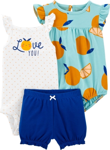Carter’s 3 részes babaszett: ujjatlan body, rövid ujjú body és rövidnadrág blue orange (lány)