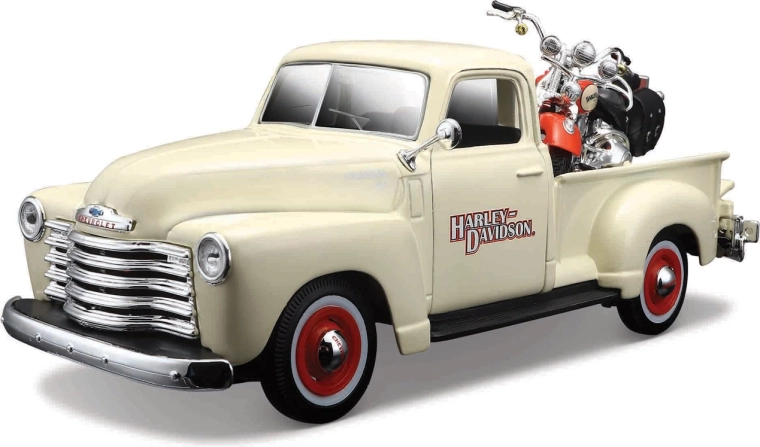 Maisto Harley-Davidson Custom – 1950 Chevrolet 3100 Pickup és 2001 FLSTS Heritage Springer 1:24
