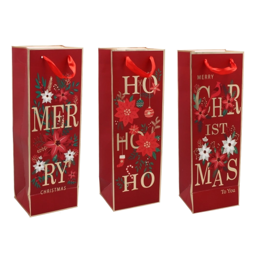Karácsonyi boros ajándéktáska Christmas to You – mintaváltozatok, 36 × 12 × 10 cm, 12 db