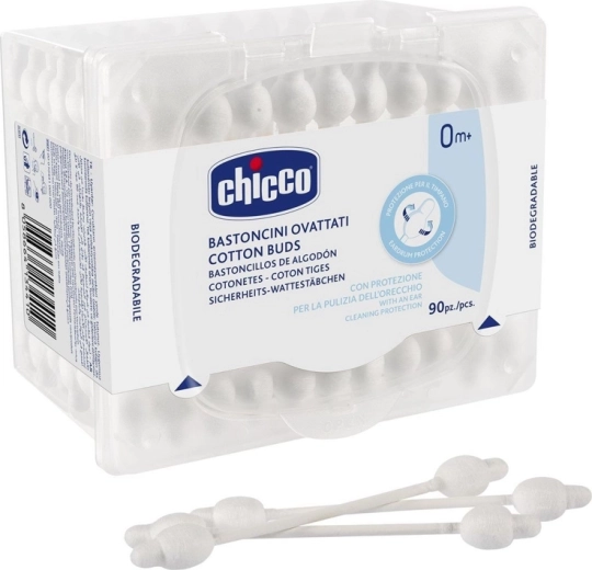 Chicco anatómiai formájú fülpálcikák, 100% pamut, 90 db