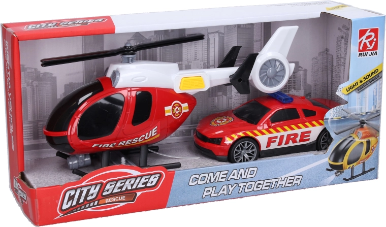 Tűzoltó helikopter effektekkel és autóval