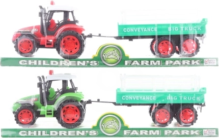 Műanyag traktor lendkerekes hajtással és utánfutóval 32 cm