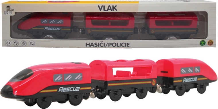 Babu tűzoltó vonat mágneses vagonokkal, elemes