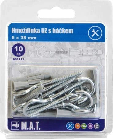 Csomóképző tipli akasztóval 6×38 mm, fehér horgany (10 db)