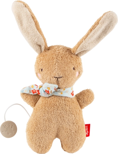 Sigikid első plüss nyuszi zenélő szerkezettel, barna, 19 cm