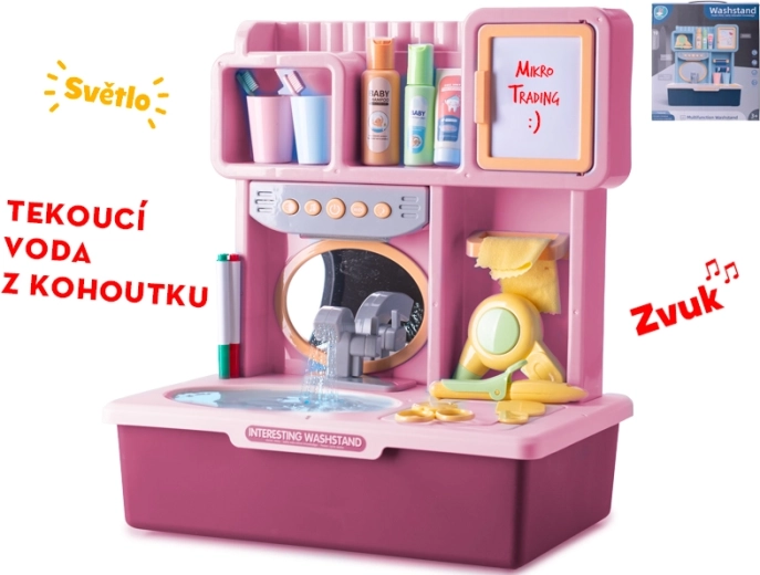 Interaktív rózsaszín gyerek mosdó fénnyel, hanggal és folyó vízzel