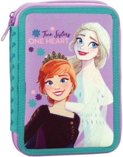 Kétrétegű iskolai tolltartó Frozen Elsa és Anna mintával, teljesen felszerelt