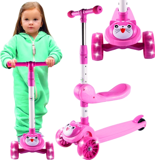 Kotek háromkerekű roller világító kerekekkel és üléssel