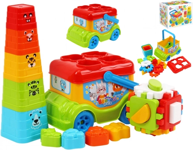 Autóbusz – formabedobó és rakosgató piramis 12 hónapos kortól