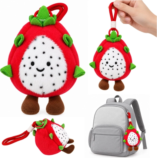 Plüss sárkánygyümölcs, pitaja kulcstartó karabinerrel, 12 cm