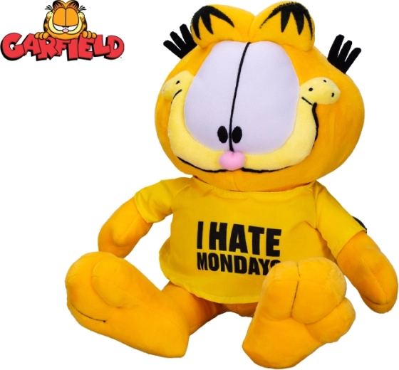 Plüss kandúr Garfield 24 cm – ülő, pólóval I hate Mondays
