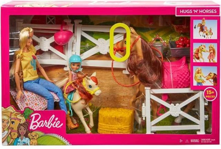 Barbie istálló lovakkal, Barbie és Chelsea babákkal és kiegészítőkkel