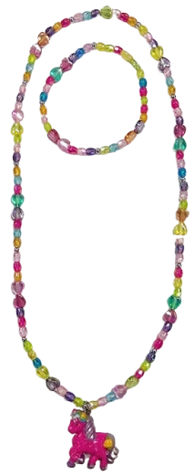 Rózsaszín lovacskás medálos ékszerszett