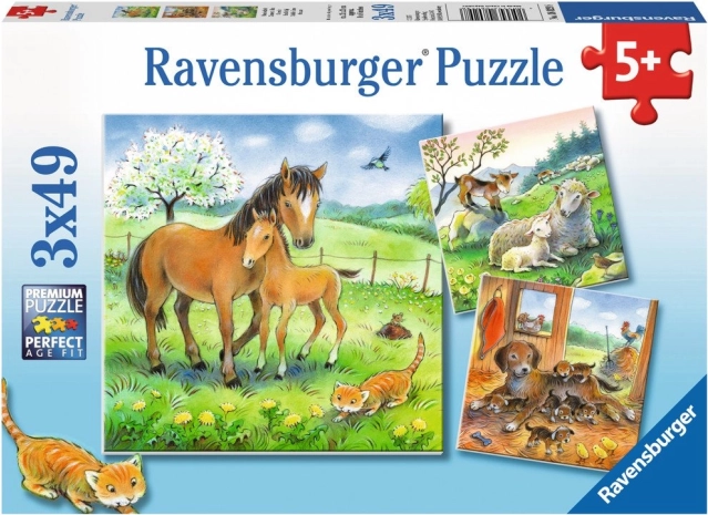 RAVENSBURGER puzzle – Állati összebújás, 3×49 darab