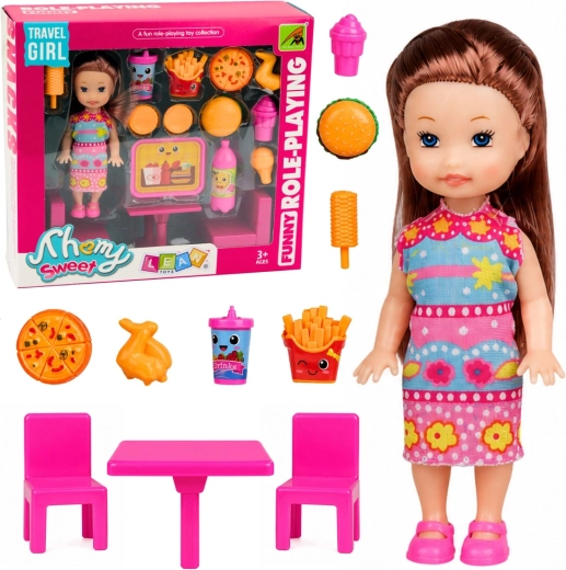 Mini baba fast food szettel, asztallal és 2 székkel (11 cm)