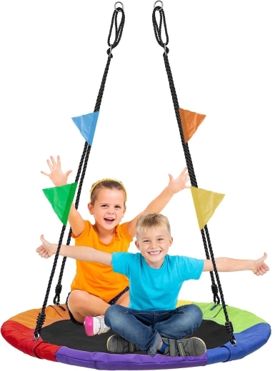 Kerti hinta „gólyafészek” XL 100 cm, 150 kg, multikolor zászlócskákkal