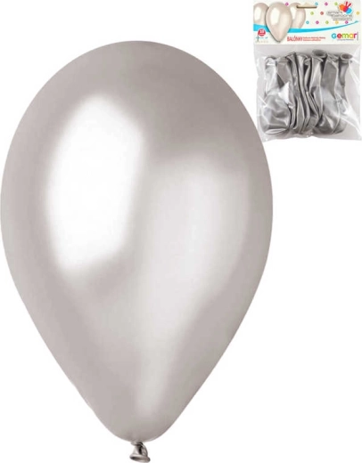 Gemar metálfényű ezüst latex lufik 26 cm – 10 db-os készlet