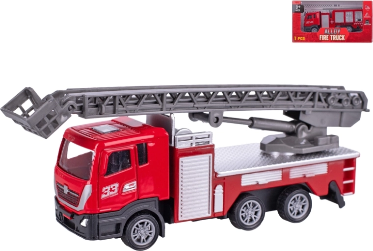 Fém tűzoltóautó 12 cm, visszahúzós mechanikával