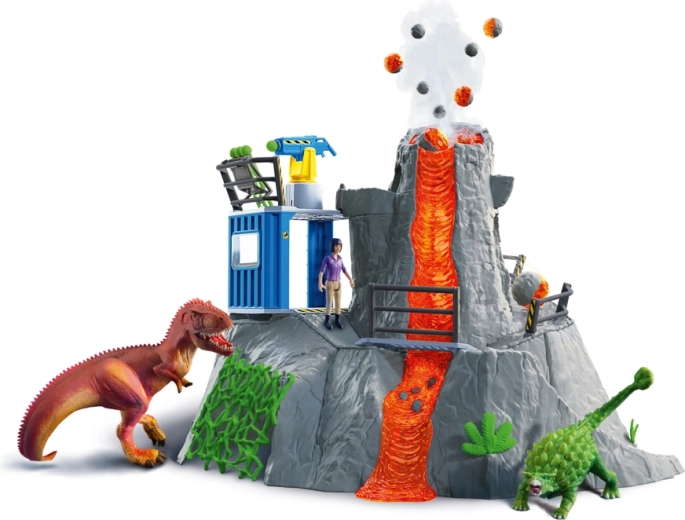 Schleich Dinosaurs vulkán dinoszauruszokkal és Yuki kutatóval