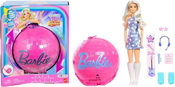 Barbie Team Roll and reveal popstar – meglepetés babával a gömbben