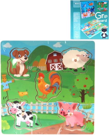 Fa berakós puzzle fogantyúkkal táblán, 5 darab – 1 db
