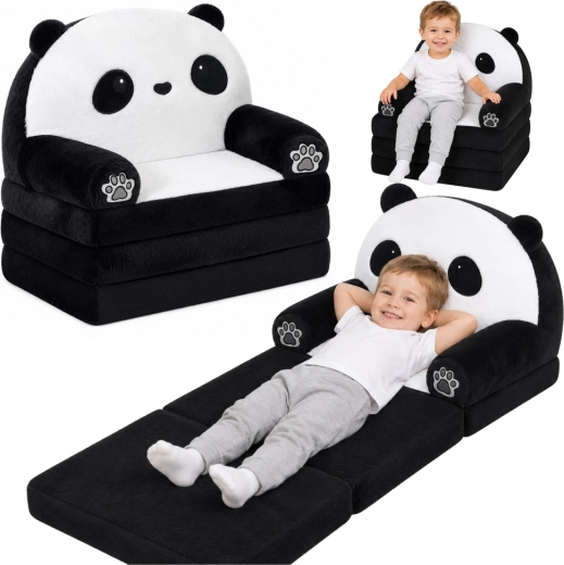 Összecsukható gyerekfotel 2 az 1-ben Panda (kanapé és fekvő) fekete-fehér