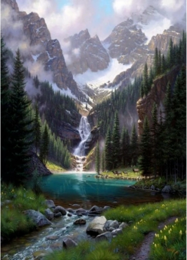 Gyémántfestés (diamond painting) – Staw w górach 30 × 40 cm