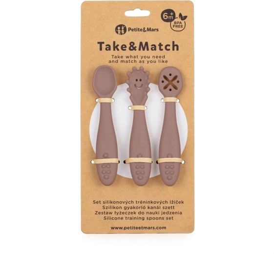 Petite&Mars Take&Match velvet latte 6m+ 3 db szilikon tanulókanál készlet