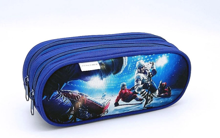 Jégkorong mintás, kétcipzáras etui, kék